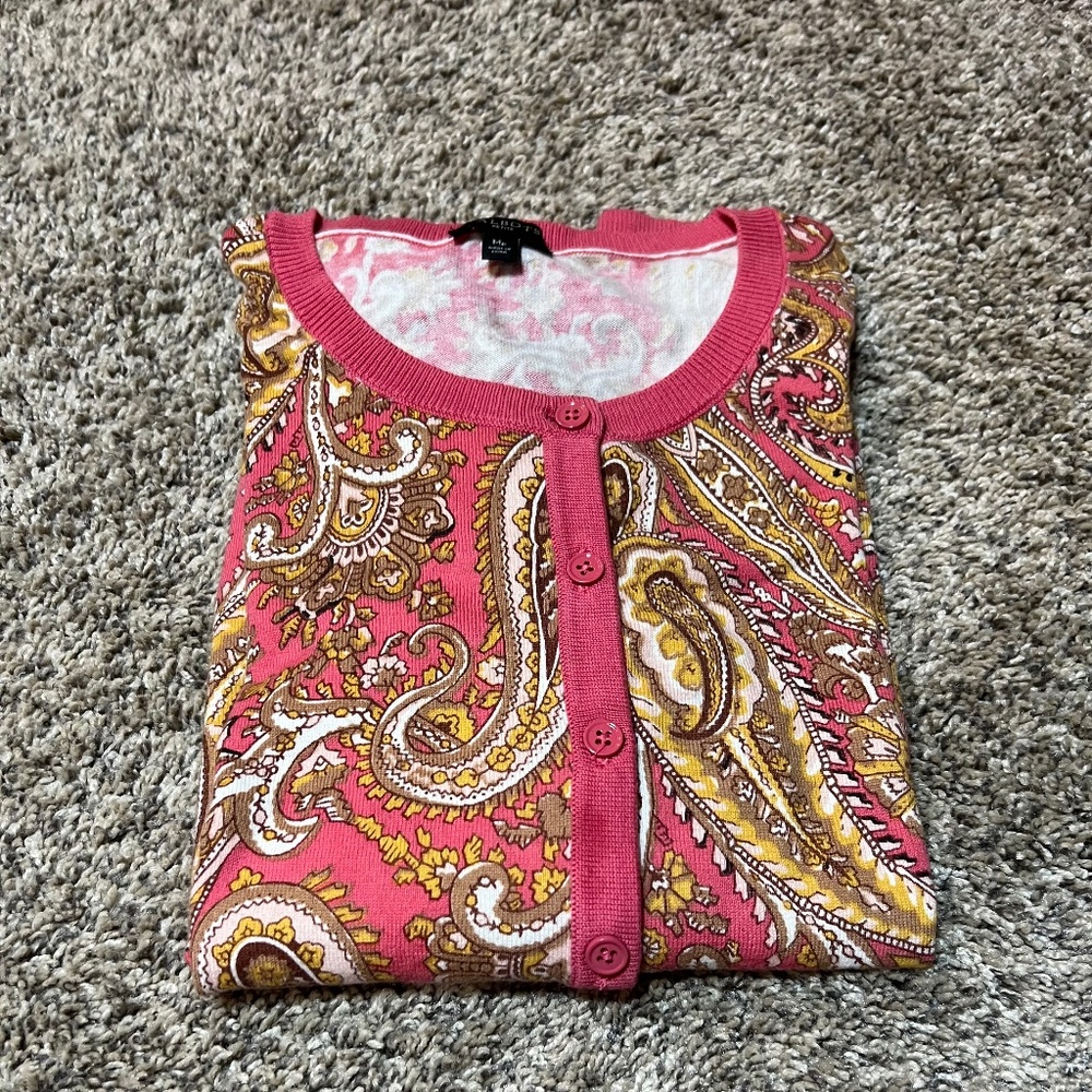 PEACH GOLD BROWN PAISLEY CARDIGAN SWEATER